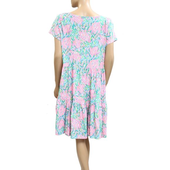 Lilly Pulitzer Geanna Swing Mini Dress Tiered Turtle Printed Cotton XS 282374 - Picture 6 of 7
